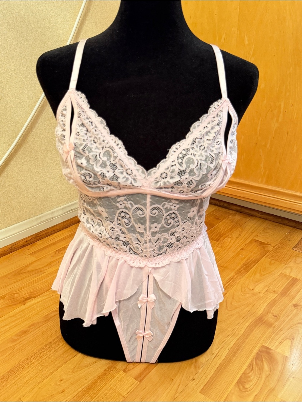 Avidlove Pink Lace Teddy Babydoll Lingerie Bodysuit NWT